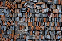 Used bricks stacked up for re-use. Beiyue Hengshan Mountain, Datong, Hunyuan County, Shanxi Province, China