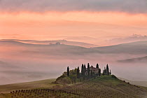 View over The Belvedere at dawn, San Quirico d&#39;Orcia,. April 2010