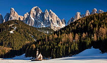 Odle range, Val di Funes, South Tyrol, Dolomites, Italy. March 2016