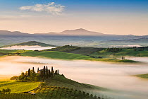 Dawn with fog over farmland, Pienza, Tuscany, May 2014.