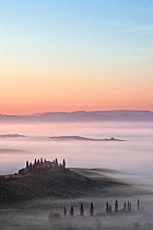 View over The Belvedere at dawn, San Quirico d&#39;Orcia, Val d&#39;Orcia, Tuscany, Italy, April 2010.