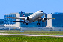 Airbus A319-111 from Brussels Airlines taking off from runway at the Brussels-National Airport, Zaventem, Belgium, 2018