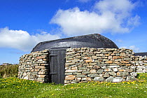 Boat-roofed shed at the Croft House Museum , Boddam, Dunrossness, Shetland Islands, Scotland, UK, May 2018