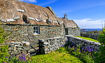 Croft House Museum, restored straw-thatched cottage at Boddam, Dunrossness, Shetland Islands, Scotland, UK, May 2018