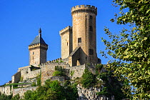The medieval Chateau de Foix castle overlooking the town Foix, Ariege, Occitanie, France, September 2018