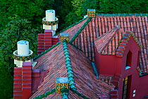 Roof of Villa El Capricho de Gaudi designed by Antoni Gaudi, built in 1883-1885, Comillas, Cantabria, Spain. May 2018.