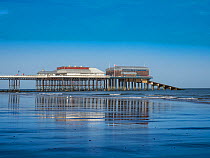 View of Cromer beach showing the famous pier, Norfolk, England, UK, October 2017.