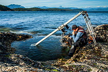 Specialist motion control rig to film underwater timelapse in a rockpool for BBC Blue Planet II, Vancouver island, British Columbia, Canada. July.