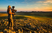 Camera operator Sue Gibson, working in steppe grasslands, Altanbulag, Mongolia, July 2017.