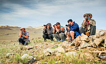 Research team looking for Pallas cats, during production of Big Cats series, Altanbulag, Mongolia. July 2017.