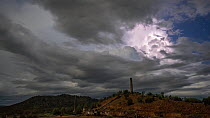Timelapse of storm clouds over the ruins of Chillagoe refinery and smelters, Chillagoe-Mungana Caves National Park, Queensland, Australia. 2017.