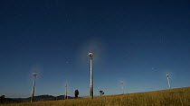 Timelapse of  wind turbines turning at night, Ravenshoe windfarm, Atherton Tablelands, North Queensland, Australia. 2015.
