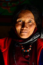 Woman from Ladakh. Shey Buddhist Monastery, 3240 meters of altitude, Ladakh, India. September.