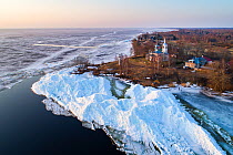 Hummock ice hills on shore of Lake Peipsi / Peipus, Nina Kula, Tartumaa, Eastern Estonia. April 2018.