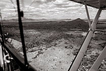 Black and white aerial view African elephant (Loxodonta africana) habitat, Tsavo Conservation Area, Kenya. Editorial use only.