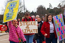 Children protesting climate change at &#39;Strike 4 Climate Change&#39; March. Shrewsbury, England, UK. March 2019. Editorial use only.