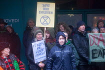 Climate change protestors at Extinction Rebellion action in Carmarthen, Wales, December 2018