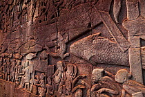 The Bas-reliefs at Bayon Temple. Angkor, Siem Reap town, Siem Reap province. Cambodia.