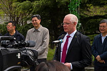 Staffan Widstrand speaking at the opening of Bird Love Week near Xian, Shaanxi, China. April 2015.