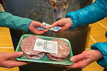 Wild venison producer, Forest to Fork, selling burgers at Farmers Market. Culbokie, Ross and Cromarty, Scotland, UK.