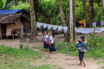 Batak children returning from school, Sitio Manggapin, Cleopatra&#39;s Needle Critical Habitat, Palawan, the Philippines.