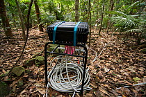 Scientific instruments to measure many elements related to rainforest treess including carbon dioxide exhaled, tree&#39;s water intake and flow, and growth rate.Daintree rainforest observatory, Queens...