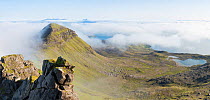 View from Askival mountain, highest point of isle of rum over Inversion layer towards the isle of skye, Scotland, UK, September 2015.