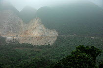 Delacour's langurs (Trachypithecus delacouri) habitat showing the impact of karst limestone mining for cement to fuel growing development in Vietnam, Kim Bang, Vietnam