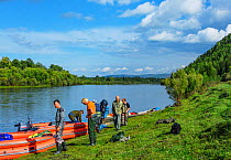 Expedition on RIB boats on the Lena River, Baikalo-Lensky Reserve, Siberia, Russia. August 2018.
