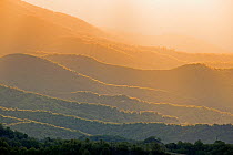 Landscape of Hills at the Melnik earth pyramids at sunrise, Foothills of Pirin Mountains, South West Bulgaria, April