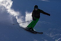 Off piste skier on a steep slope, Chamonix area, Haute-Savoie, Mont Blanc area, France, February