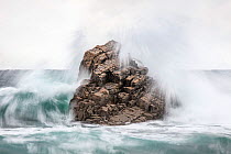 Rock hit by a wave at high tide. Cadavedo, Asturias, Northwest Spain. November 2016