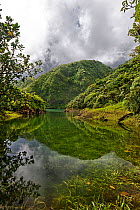 High altitude Boeri Lake in old volcano crater, Morne Trois Pitons National Park, Dominica, West Indies, Windward Islands.