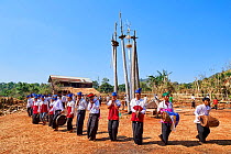 The Kay Htein Bo or spirit poles are found in most Kayan villages.These sacred poles are worshipped once a year, in April. Only men are allowed to enter this sacred place to play music and dance. Unde...