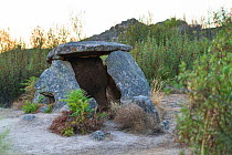 Dolmen Cajiron II, a megalithic tomb. Valencia de Alcantara, Sierra de San Pedro, Extremadura, Spain. September.