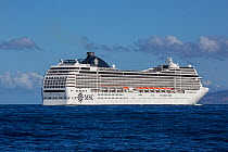 MSC Poesia cruise ship owned and operated by MSC Cruises. Dominica, Caribbean Sea, Atlantic Ocean.