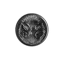 Echidna (Tachyglossidae aculeatus) on Australian 5 cent coin. 2019.
