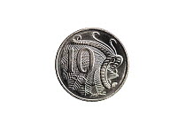 Superb lyrebird (Menura novaehollandiae) male on Australian 10 cent coin. Designed and sculpted by Stuart Devlin.