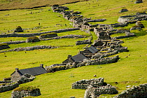 Village Bay on St Kilda and the old abandoned houses that formed the village, St Kilda, Scotland, UK, May.