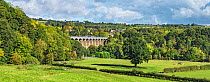 Pont-Cysyllte aqueduct over the River Dee, viewed from the east with the town of Trevor, in the background in the Vale of Llangollen North Wales, UK, September 2018.