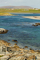 Shallow sea in elongated bay, ideal habitat for feeding Little terns (Sterna albifrons) due to the clarity of the water and shallowness. North Uist, Scotland, UK, June.