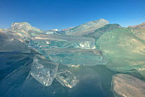 Ice formations with clear ice. Lake Baikal, Siberia, Russia. February.