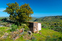 Star Camp holiday accommodation overlooking valley. Faia Brava Reserve, Archaeological Park of the Coa Valley, Western Iberia, Portugal. April 2016.