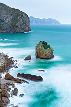 Rock islad in Cantabrian Sea. San Julian beach, Liendo, Cantabria, Spain. December 2014.