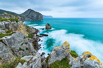 Coastline with rocky cliffs, San Julian beach, Liendo, Cantabria, Spain. December 2014.
