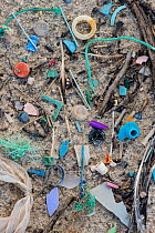 Plastic fragments washed up on remote beach, western Portugal. 2019.