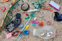 Plastic fragments washed up on remote beach, western Portugal. 2019.