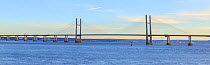 Prince of Wales Bridge, suspension bridge carrying M4 motorway across River Severn between Monmouthshire, Wales and Gloucestershire, England, UK. 2018. Digitally stitched image.