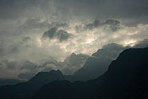 Peaks and clouds above Tiger Leaping Gorge at dawn. Three Parallel Rivers of Yunnan Protected Areas World Heritage Site, Yunnan Province, China. 2010.