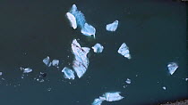 Aerial view of calved ice from the Breidamerkurjokull Glacier, Iceland, August 2018.